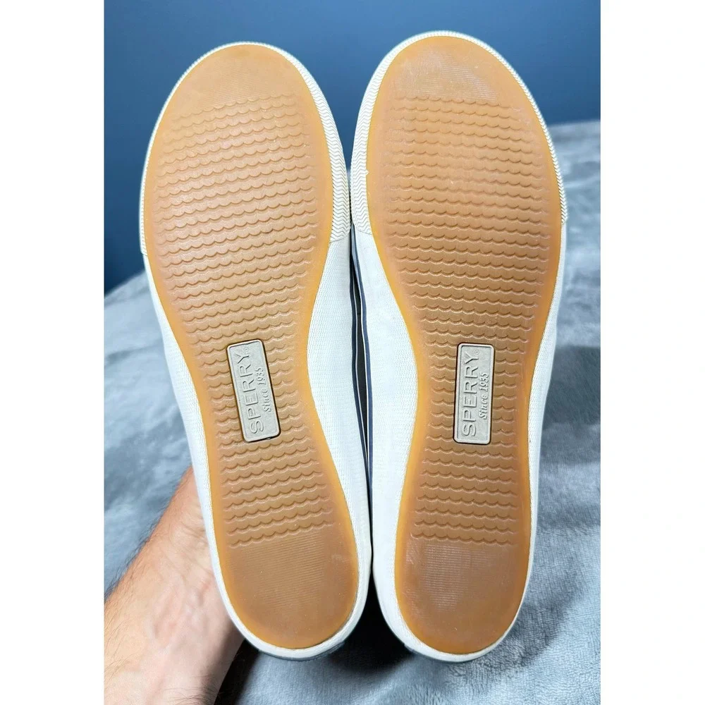Sperry Boat Shoes Womens 8.5 Gray Canvas Leather Lace Slip On Casual